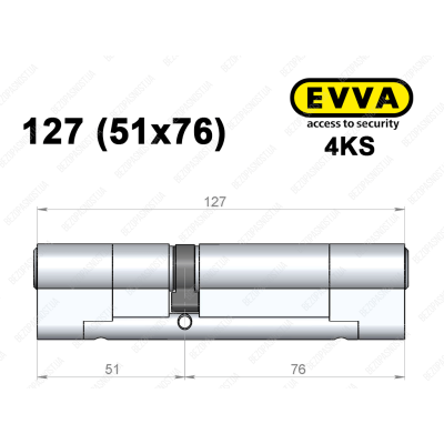 Цилиндр EVVA 4KS 127 мм (51x76), ключ-ключ