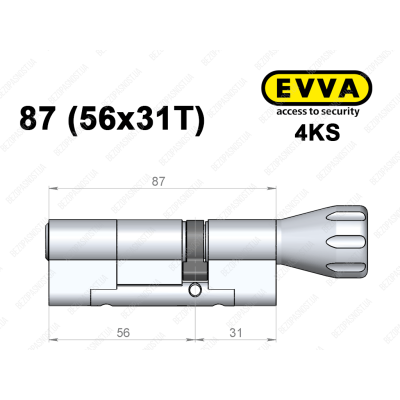 Цилиндр EVVA 4KS 87 мм (56x31T), с тумблером