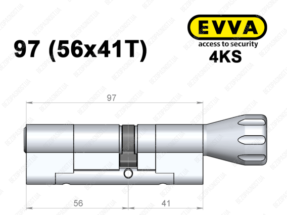 Цилиндр EVVA 4KS 97 мм (56x41T), с тумблером