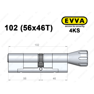 Цилиндр EVVA 4KS 102 мм (56x46T), с тумблером