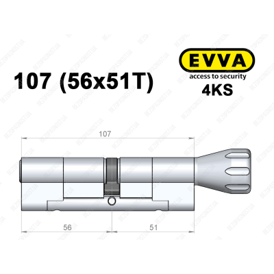 Цилиндр EVVA 4KS 107 мм (56x51T), с тумблером