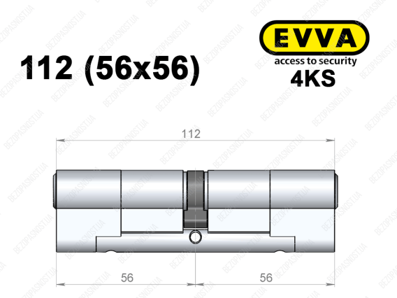 Циліндр EVVA 4KS 112 мм (56x56), ключ-ключ