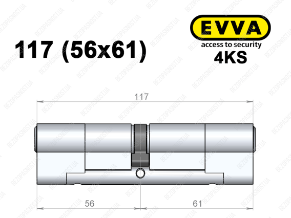 Циліндр EVVA 4KS 117 мм (56x61), ключ-ключ