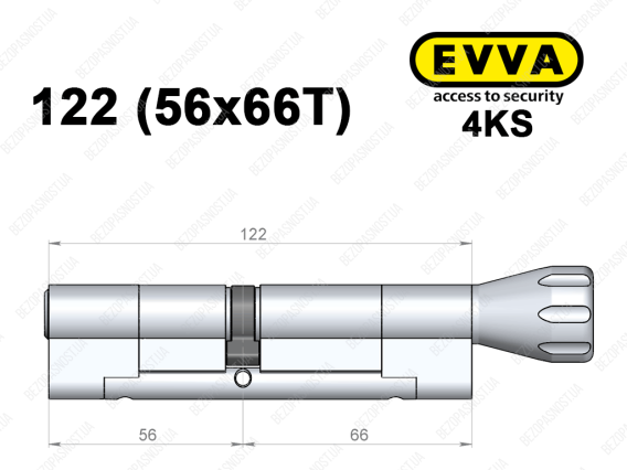 Циліндр EVVA 4KS 122 мм (56x66T), з тумблером