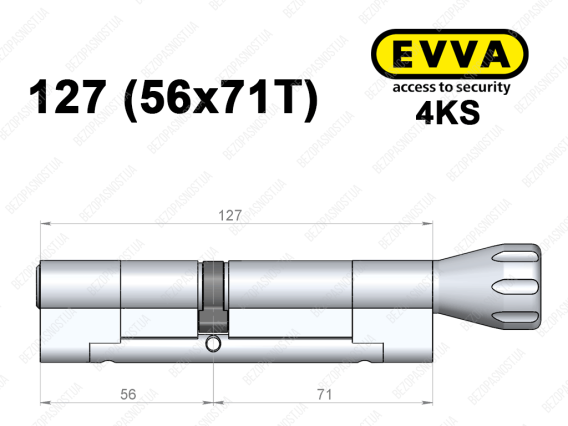 Циліндр EVVA 4KS 127 мм (56x71T), з тумблером