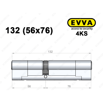 Циліндр EVVA 4KS 132 мм (56x76), ключ-ключ