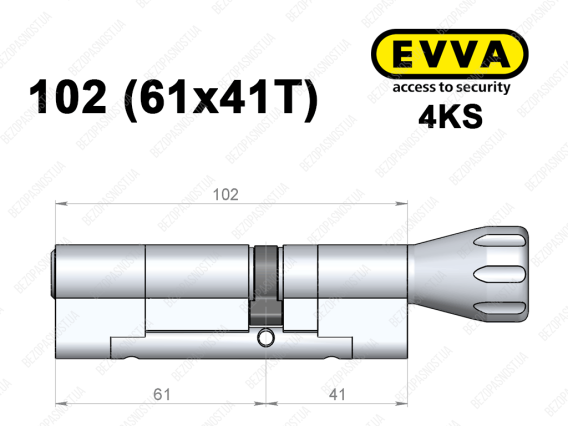 Циліндр EVVA 4KS 102 мм (61x41T), з тумблером