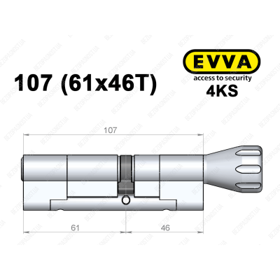 Цилиндр EVVA 4KS 107 мм (61x46T), с тумблером