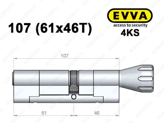 Циліндр EVVA 4KS 107 мм (61x46T), з тумблером