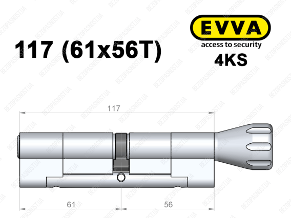 Циліндр EVVA 4KS 117 мм (61x56T), з тумблером