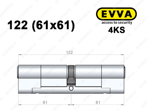 Циліндр EVVA 4KS 122 мм (61x61), ключ-ключ
