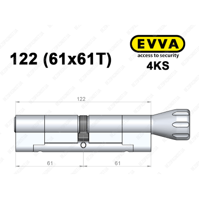 Цилиндр EVVA 4KS 122 мм (61x61T), с тумблером