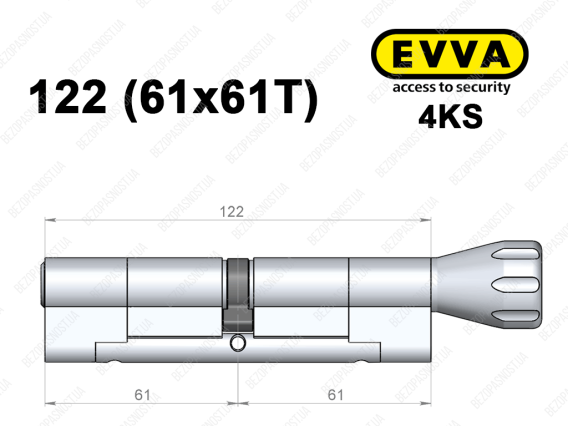 Циліндр EVVA 4KS 122 мм (61x61T), з тумблером