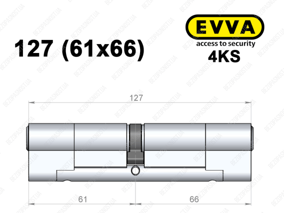 Циліндр EVVA 4KS 127 мм (61x66), ключ-ключ