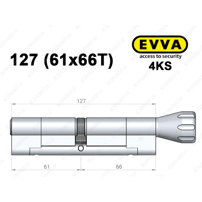 Циліндр EVVA 4KS 127 мм (61x66T), з тумблером