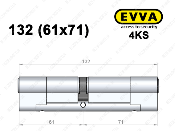 Циліндр EVVA 4KS 132 мм (61x71), ключ-ключ