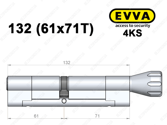 Циліндр EVVA 4KS 132 мм (61x71T), з тумблером