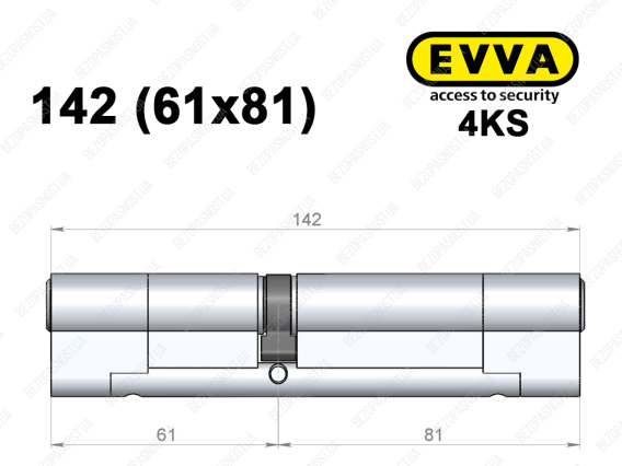 Циліндр EVVA 4KS 142 мм (61x81), ключ-ключ