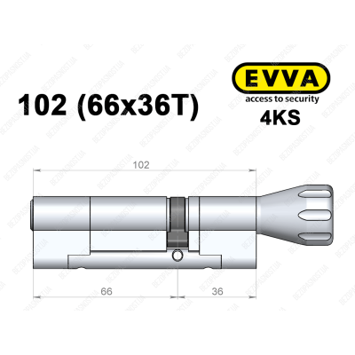 Цилиндр EVVA 4KS 102 мм (66x36T), с тумблером
