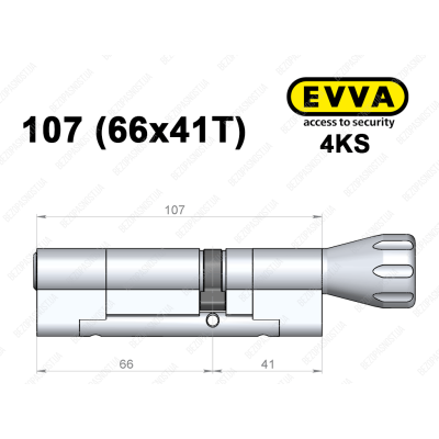 Цилиндр EVVA 4KS 107 мм (66x41T), с тумблером