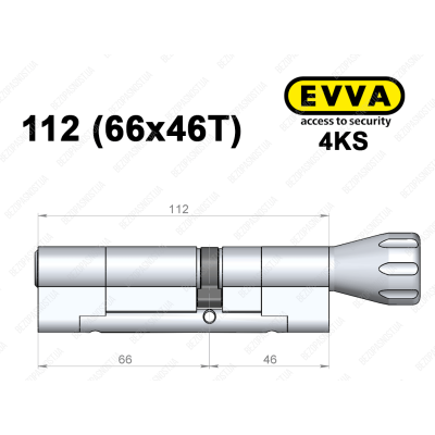 Цилиндр EVVA 4KS 112 мм (66x46T), с тумблером