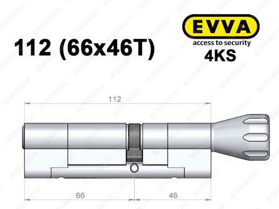 Циліндр EVVA 4KS 112 мм (66x46T), з тумблером