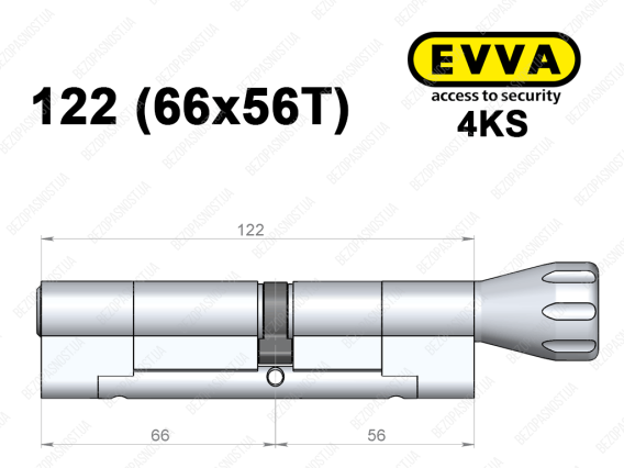 Циліндр EVVA 4KS 122 мм (66x56T), з тумблером