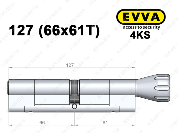 Циліндр EVVA 4KS 127 мм (66x61T), з тумблером