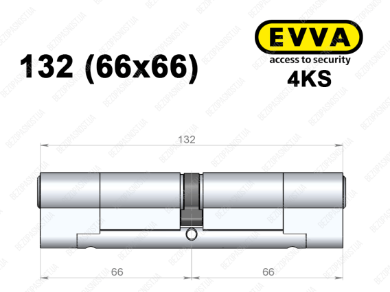 Циліндр EVVA 4KS 132 мм (66x66), ключ-ключ