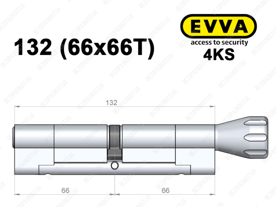 Циліндр EVVA 4KS 132 мм (66x66T), з тумблером