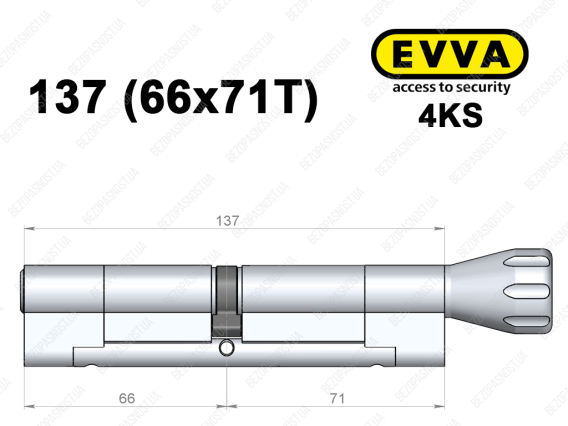 Цилиндр EVVA 4KS 137 мм (66x71T), с тумблером