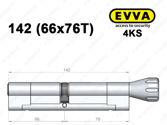 Цилиндр EVVA 4KS 142 мм (66x76T), с тумблером