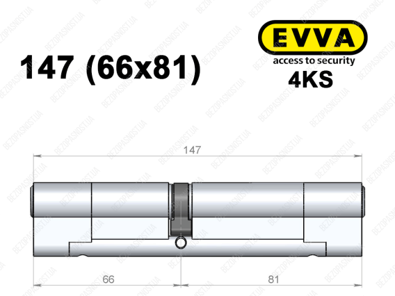 Циліндр EVVA 4KS 147 мм (66x81), ключ-ключ