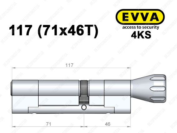 Циліндр EVVA 4KS 117 мм (71x46T), з тумблером
