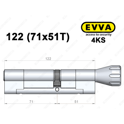 Цилиндр EVVA 4KS 122 мм (71x51T), с тумблером
