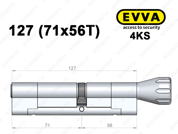 Циліндр EVVA 4KS 127 мм (71x56T), з тумблером