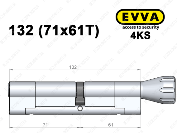 Циліндр EVVA 4KS 132 мм (71x61T), з тумблером