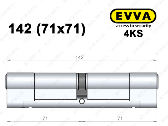 Циліндр EVVA 4KS 142 мм (71x71), ключ-ключ