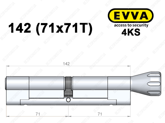 Цилиндр EVVA 4KS 142 мм (71x71T), с тумблером