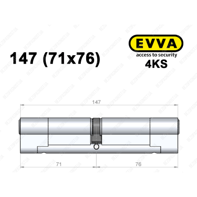 Циліндр EVVA 4KS 147 мм (71x76), ключ-ключ