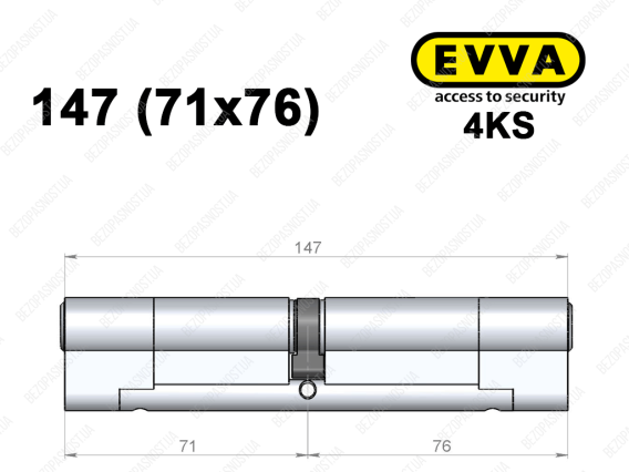 Циліндр EVVA 4KS 147 мм (71x76), ключ-ключ