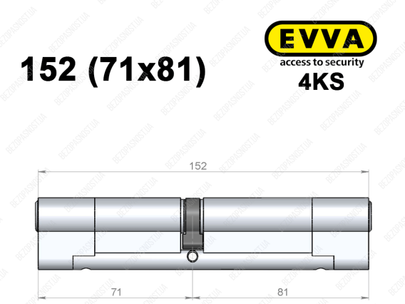 Цилиндр EVVA 4KS 152 мм (71x81), ключ-ключ