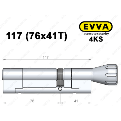 Цилиндр EVVA 4KS 117 мм (76x41T), с тумблером