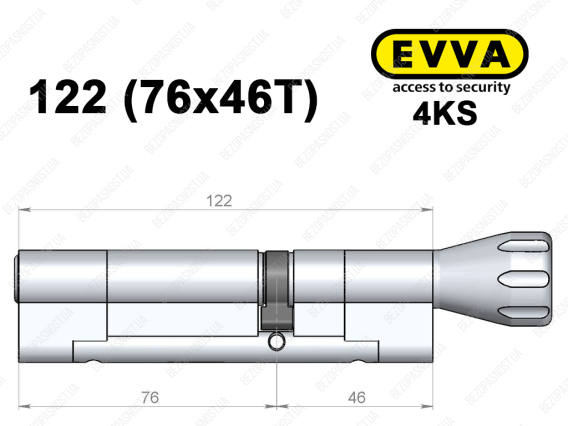 Циліндр EVVA 4KS 122 мм (76x46T), з тумблером