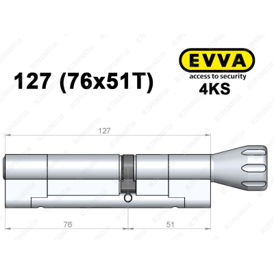 Циліндр EVVA 4KS 127 мм (76x51T), з тумблером