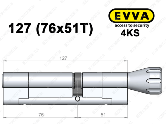 Циліндр EVVA 4KS 127 мм (76x51T), з тумблером