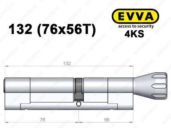 Циліндр EVVA 4KS 132 мм (76x56T), з тумблером