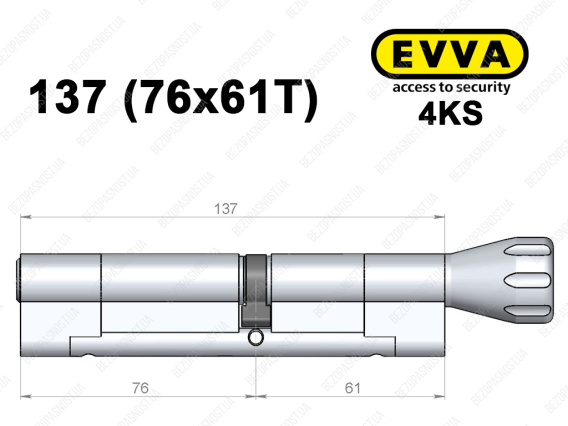 Циліндр EVVA 4KS 137 мм (76x61T), з тумблером