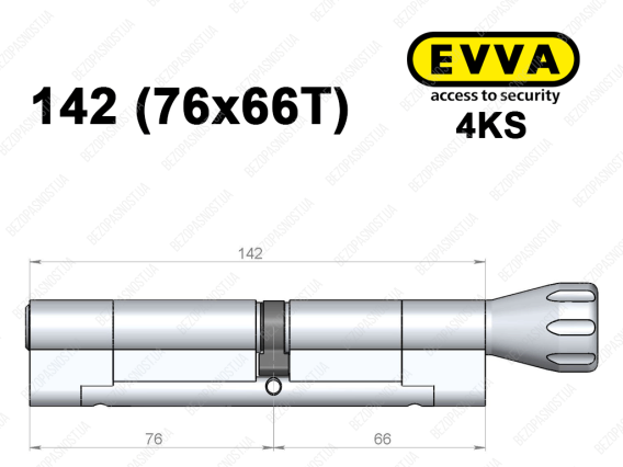 Циліндр EVVA 4KS 142 мм (76x66T), з тумблером