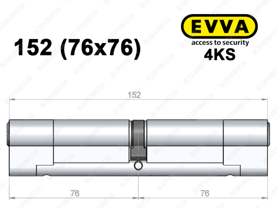 Циліндр EVVA 4KS 152 мм (76x76), ключ-ключ